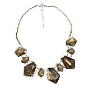 Smokey Brown Quartz Crystal Gold Tone Geometric Y2K Chunky Statement Necklace